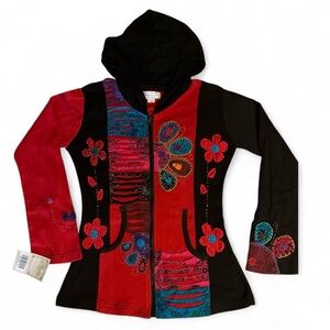 The Collection Royal Colorful Cut Jacket with Appliqué and Front Pockets NWT
